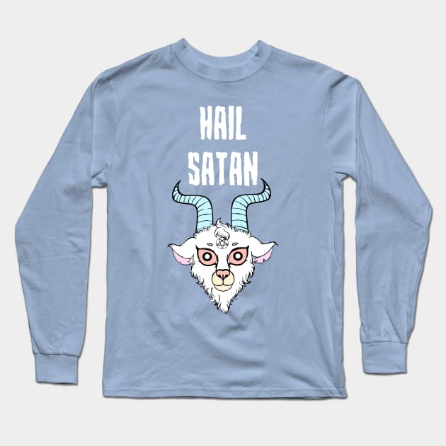 Hail Satan in White Long Sleeve T-Shirt by Ludo